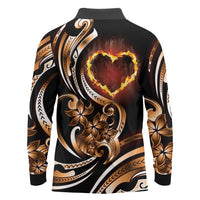 Personalised Polynesian Fiery Heart Long Sleeve Polo Shirt Passionate Love