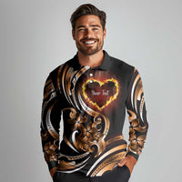 Personalised Polynesian Fiery Heart Long Sleeve Polo Shirt Passionate Love
