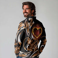 Personalised Polynesian Fiery Heart Long Sleeve Polo Shirt Passionate Love