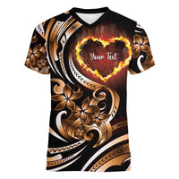 Personalised Polynesian Fiery Heart Women V-Neck T-Shirt Passionate Love