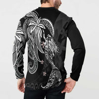 Polynesian Mermaid Plumeria Tribal Tattoo Button Sweatshirt