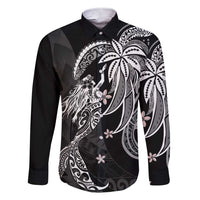 Polynesian Mermaid Plumeria Tribal Tattoo Family Matching Short Sleeve Bodycon Dress and Hawaiian Shirt LT01 Dad's Shirt - Long Sleeve Black - Polynesian Pride