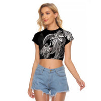 Polynesian Mermaid Plumeria Tribal Tattoo Raglan Cropped T Shirt