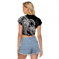 Polynesian Mermaid Plumeria Tribal Tattoo Raglan Cropped T Shirt