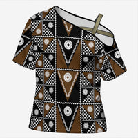 Fiji Brown Masi Pattern Cross Shoulder Shirt Fijian Tapa