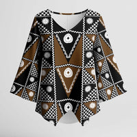 Fiji Brown Masi Pattern Kimono Sleeve Blouse Fijian Tapa