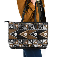 Fiji Brown Masi Pattern Leather Tote Bag Fijian Tapa
