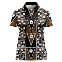 Fiji Brown Masi Pattern Women Polo Shirt Fijian Tapa