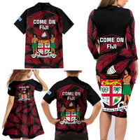 Fiji Rugby Family Matching Long Sleeve Bodycon Dress and Hawaiian Shirt Flying Fijians Red Palm Tree Version LT01 - Polynesian Pride