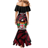 Fiji Rugby Family Matching Mermaid Dress and Hawaiian Shirt Flying Fijians Red Palm Tree Version LT01 - Polynesian Pride