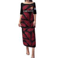 Fiji Rugby Puletasi Flying Fijians Red Palm Tree Version LT01 Long Dress Black - Polynesian Pride