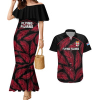 Custom Fiji Rugby Couples Matching Mermaid Dress and Hawaiian Shirt Flying Fijians Red Palm Tree Version LT01 Black - Polynesian Pride