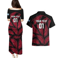 Custom Fiji Rugby Couples Matching Puletasi Dress and Hawaiian Shirt Flying Fijians Red Palm Tree Version LT01 - Polynesian Pride