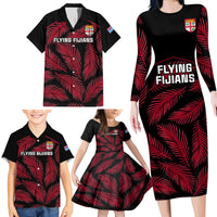 Custom Fiji Rugby Family Matching Long Sleeve Bodycon Dress and Hawaiian Shirt Flying Fijians Red Palm Tree Version LT01 - Polynesian Pride