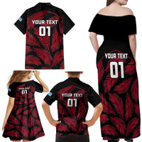 Custom Fiji Rugby Family Matching Off Shoulder Maxi Dress and Hawaiian Shirt Flying Fijians Red Palm Tree Version LT01 - Polynesian Pride