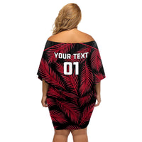 Custom Fiji Rugby Family Matching Off Shoulder Short Dress and Hawaiian Shirt Flying Fijians Red Palm Tree Version LT01 - Polynesian Pride
