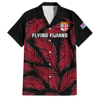 Custom Fiji Rugby Family Matching Short Sleeve Bodycon Dress and Hawaiian Shirt Flying Fijians Red Palm Tree Version LT01 Dad's Shirt - Short Sleeve Black - Polynesian Pride