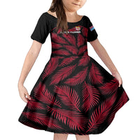 Custom Fiji Rugby Family Matching Tank Maxi Dress and Hawaiian Shirt Flying Fijians Red Palm Tree Version LT01 Daughter's Dress Black - Polynesian Pride