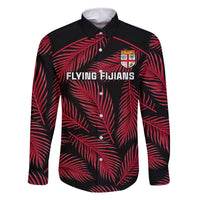 Custom Fiji Rugby Family Matching Tank Maxi Dress and Hawaiian Shirt Flying Fijians Red Palm Tree Version LT01 Dad's Shirt - Long Sleeve Black - Polynesian Pride