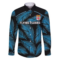 Fiji Rugby Family Matching Short Sleeve Bodycon Dress and Hawaiian Shirt Flying Fijians Blue Palm Tree Version LT01 Dad's Shirt - Long Sleeve Black - Polynesian Pride