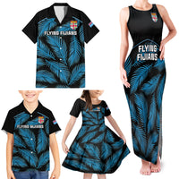 Fiji Rugby Family Matching Tank Maxi Dress and Hawaiian Shirt Flying Fijians Blue Palm Tree Version LT01 - Polynesian Pride
