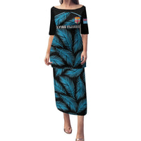 Fiji Rugby Puletasi Flying Fijians Blue Palm Tree Version LT01 Long Dress Black - Polynesian Pride