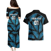 Custom Fiji Rugby Couples Matching Puletasi Dress and Hawaiian Shirt Flying Fijians Blue Palm Tree Version LT01 - Polynesian Pride