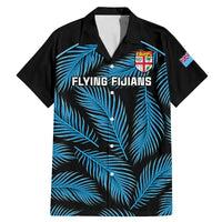Custom Fiji Rugby Family Matching Mermaid Dress and Hawaiian Shirt Flying Fijians Blue Palm Tree Version LT01 Dad's Shirt - Short Sleeve Black - Polynesian Pride