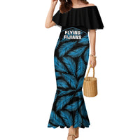 Custom Fiji Rugby Family Matching Mermaid Dress and Hawaiian Shirt Flying Fijians Blue Palm Tree Version LT01 Mom's Dress Black - Polynesian Pride