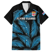 Custom Fiji Rugby Family Matching Off Shoulder Maxi Dress and Hawaiian Shirt Flying Fijians Blue Palm Tree Version LT01 Dad's Shirt - Short Sleeve Black - Polynesian Pride
