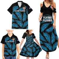 Custom Fiji Rugby Family Matching Summer Maxi Dress and Hawaiian Shirt Flying Fijians Blue Palm Tree Version LT01 - Polynesian Pride