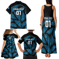 Custom Fiji Rugby Family Matching Tank Maxi Dress and Hawaiian Shirt Flying Fijians Blue Palm Tree Version LT01 - Polynesian Pride