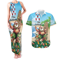 Hawaii Christmas Santa Claus Couples Matching Tank Maxi Dress and Hawaiian Shirt Mele Kalikimaka Tropical Beach