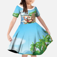Hawaii Christmas Santa Claus Family Matching Off The Shoulder Long Sleeve Dress and Hawaiian Shirt Mele Kalikimaka Tropical Beach LT01 Daughter's Dress Art - Polynesian Pride
