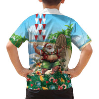 Hawaii Christmas Santa Claus Family Matching Off Shoulder Short Dress and Hawaiian Shirt Mele Kalikimaka Tropical Beach LT01 - Polynesian Pride