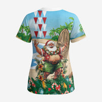 Hawaii Christmas Santa Claus Scrub Top Mele Kalikimaka Tropical Beach LT01 - Polynesian Pride