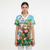 Hawaii Christmas Santa Claus Scrub Top Mele Kalikimaka Tropical Beach LT01 - Polynesian Pride