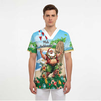 Hawaii Christmas Santa Claus Scrub Top Mele Kalikimaka Tropical Beach LT01 - Polynesian Pride
