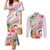 Pasifika Festival Couples Matching Mermaid Dress and Long Sleeve Button Shirt Tribal Pattern Tropical Style LT01 Pink - Polynesian Pride