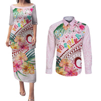 Pasifika Festival Couples Matching Puletasi and Long Sleeve Button Shirt Tribal Pattern Tropical Style LT01 Pink - Polynesian Pride