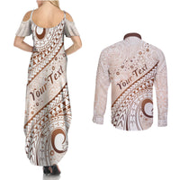 Pasifika Festival Couples Matching Summer Maxi Dress and Long Sleeve Button Shirt Vintage Tribal Pattern LT01 - Polynesian Pride
