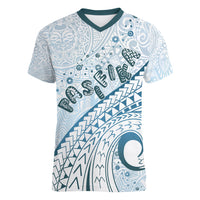 Pasifika Festival Women V Neck T Shirt Tribal Pattern Blue Version LT01 Female Blue - Polynesian Pride