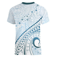 Pasifika Festival Women V Neck T Shirt Tribal Pattern Blue Version LT01 - Polynesian Pride