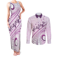 Pasifika Festival Couples Matching Tank Maxi Dress and Long Sleeve Button Shirt Tribal Pattern Lilac Version LT01 Purple - Polynesian Pride