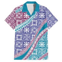 Hawaiian Quilt Pattern Family Matching Long Sleeve Bodycon Dress and Hawaiian Shirt Purple Blue Color Mixed LT01 Dad's Shirt - Short Sleeve Purple - Polynesian Pride