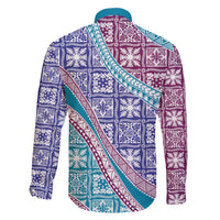 Hawaiian Quilt Pattern Family Matching Tank Maxi Dress and Hawaiian Shirt Purple Blue Color Mixed - Polynesian Pride