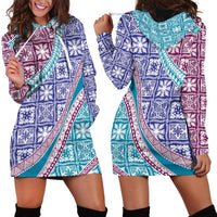 Hawaiian Quilt Pattern Hoodie Dress Purple Blue Color Mixed LT01 - Polynesian Pride