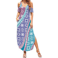 Hawaiian Quilt Pattern Summer Maxi Dress Purple Blue Color Mixed LT01 Women Purple - Polynesian Pride