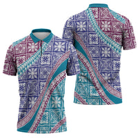 Hawaiian Quilt Pattern Zipper Polo Shirt Purple Blue Color Mixed LT01 - Polynesian Pride