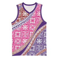 Hawaiian Quilt Pattern Basketball Jersey Sweet Color Mixed LT01 Unisex Pink - Polynesian Pride